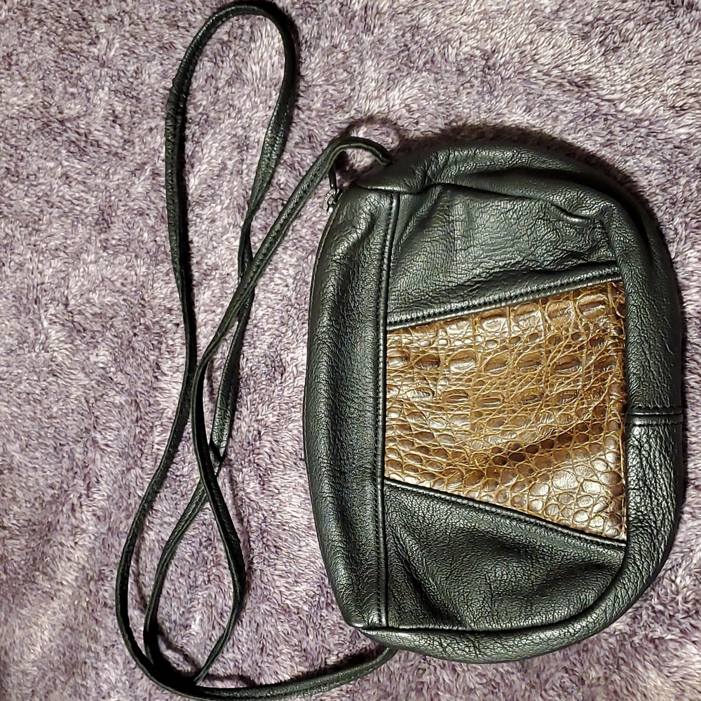 Vintage leather and alligator skin crossbody small purse